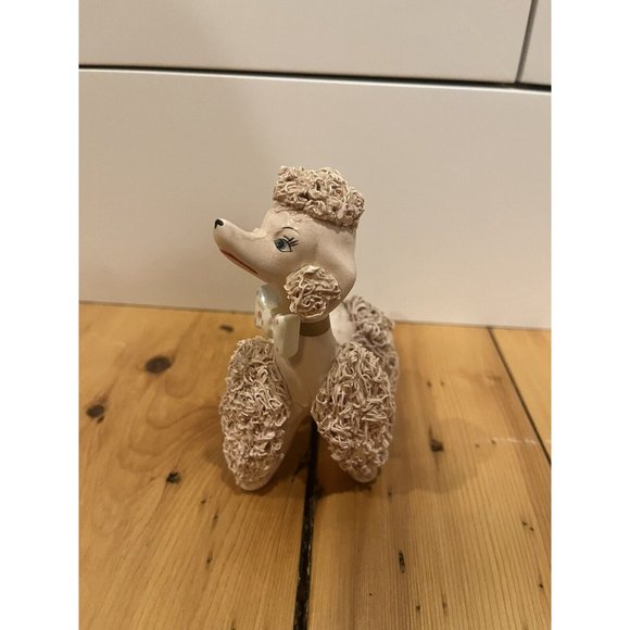 Vintage Pink Porcelain Spaghetti Picky Poodle Figurine MCM With Polkadot Bow Tie - Picture 4 of 8